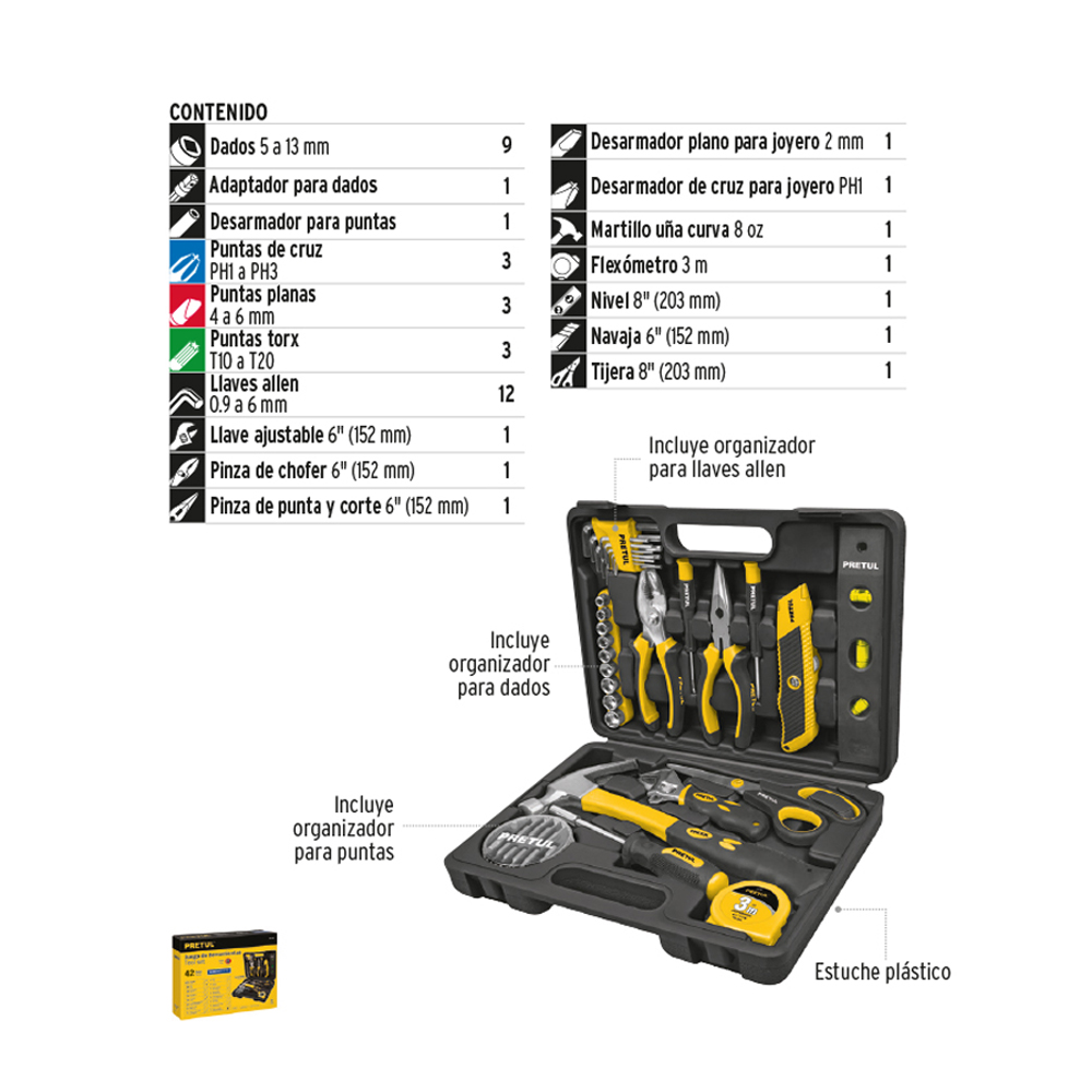 KIT HERRAMIENTAS 42 PCS. MANGO COMFORT TRUPER/PRETUL 22101