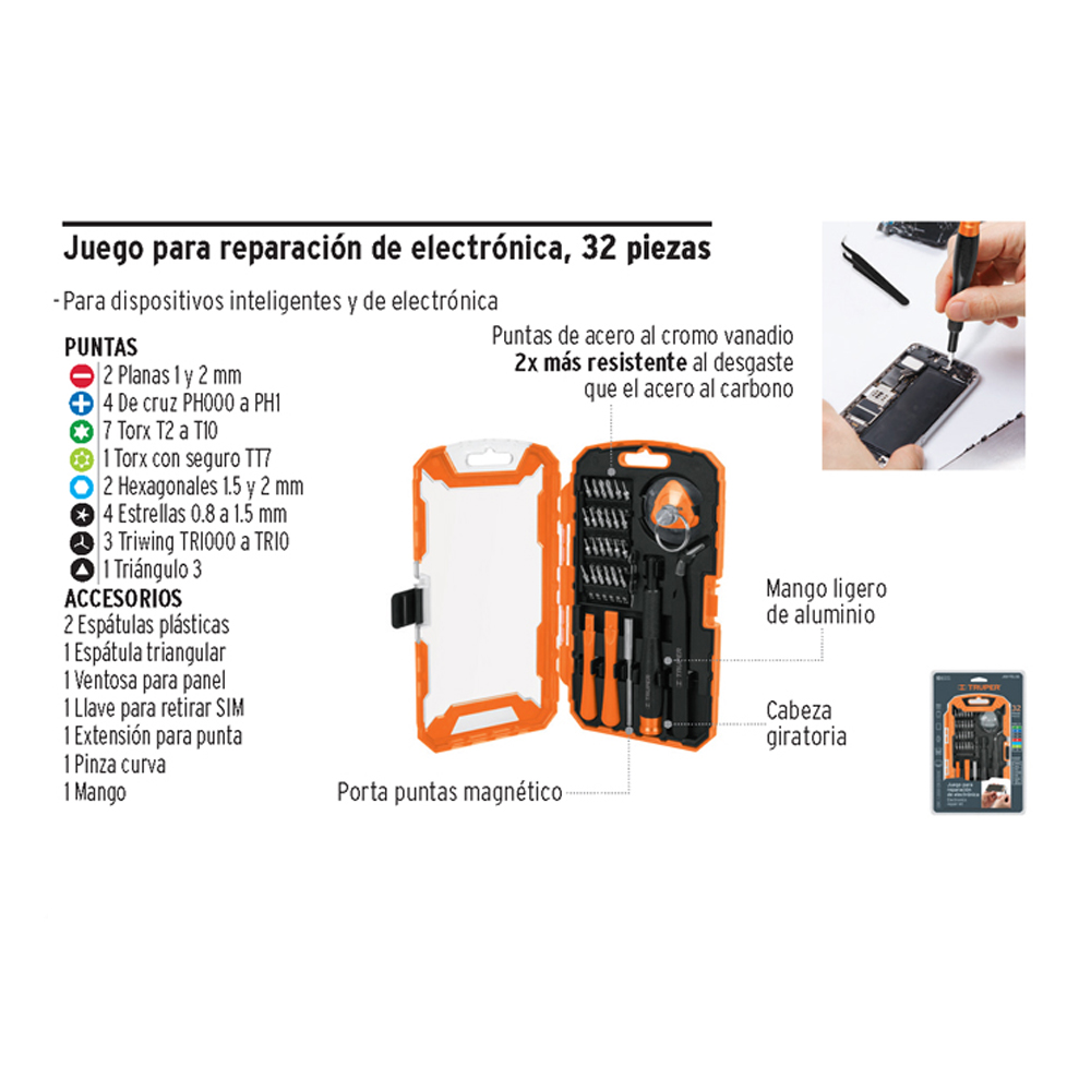 JUEGO 32 PZAS. PARA REPARACION DE ELECTRONICA TRUPER 17762