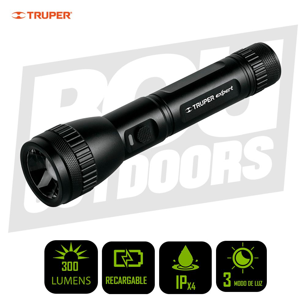 LAMPARA DE MANO ALUMINIO RECARGABLE 300LM TRUPER 16778