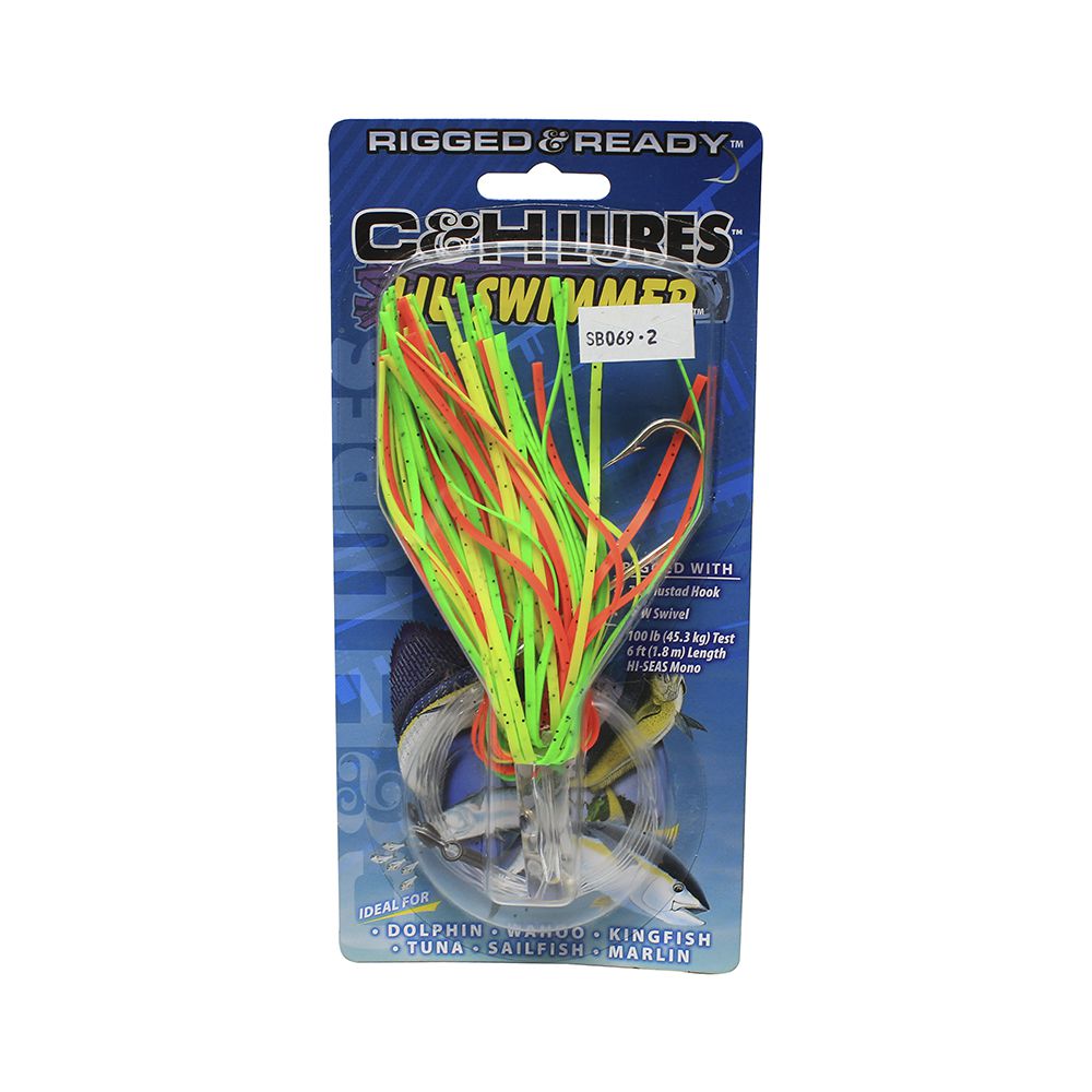 LIL SWIMMER TROLLING LURE C&amp;H CH-LSW31 CHARTREUSE/GREEN/ORANGE SKIRT