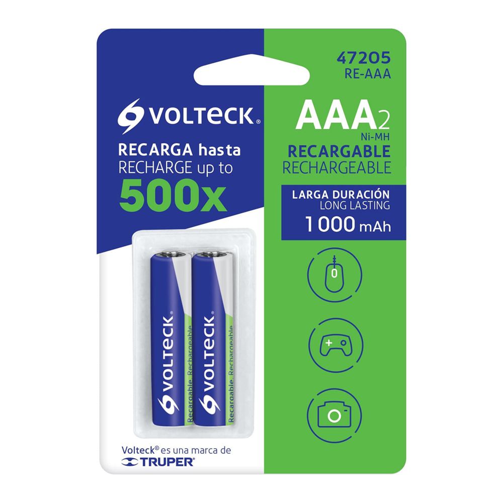 BATERIAS RECARGABLES (2) LARGA DURACION AAA TRUPER/VOLTECK 47205