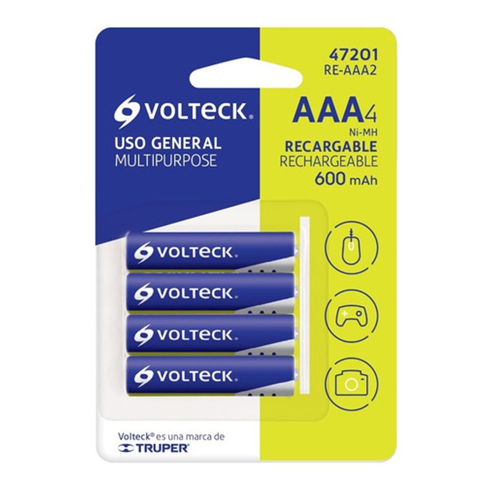 BATERIAS RECARGABLES (4) USO GENERAL AAA TRUPER/VOLTECK 47201
