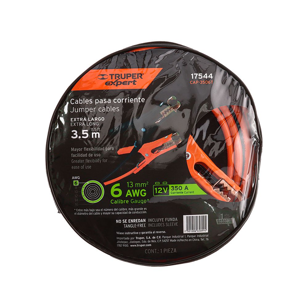 CABLES PASA CORRIENTE AUTO 6AWG 350A 3.5MTS TRUPER 17544