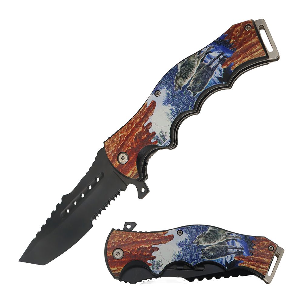 NAVAJA DOBLAR 4.5 PULG WOOD WILD LIFE WOLF C/CLIP KN 1988-W