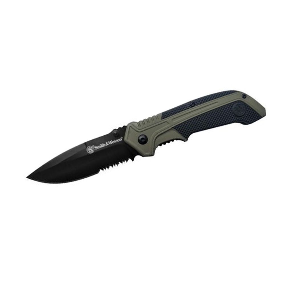 NAVAJA SMITH &amp; WESSON RUBBERIZED HANDLE AND SERRATED 1100037