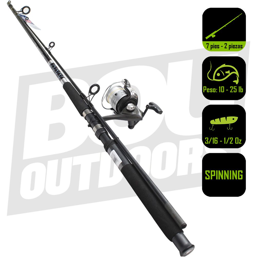 CAÑA PESCA  CON CARRETE  SURF SPINNING SEA STRIKER 7 PIES 2 PZAS ST5070