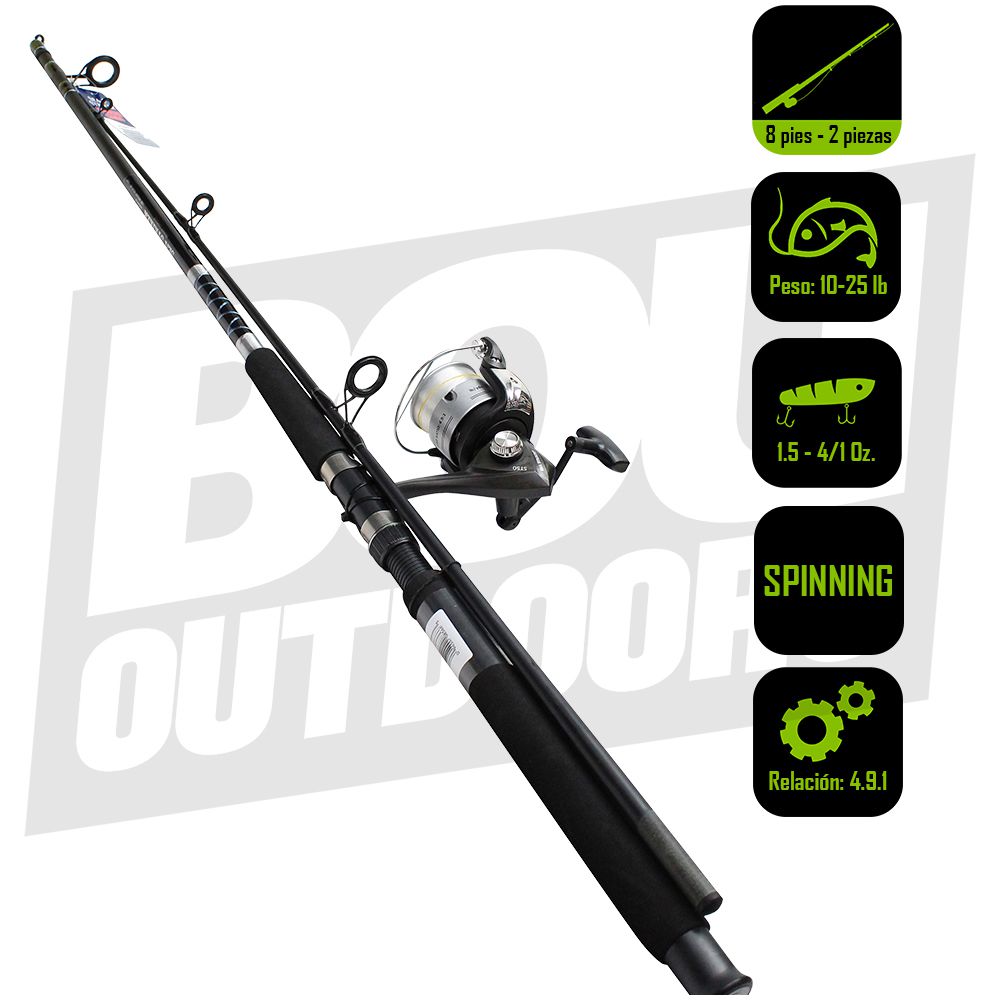 CAÑA PESCA  CON CARRETE  SURF SPINNING SEA STRIKER 8 PIES 2 PZAS ST5080