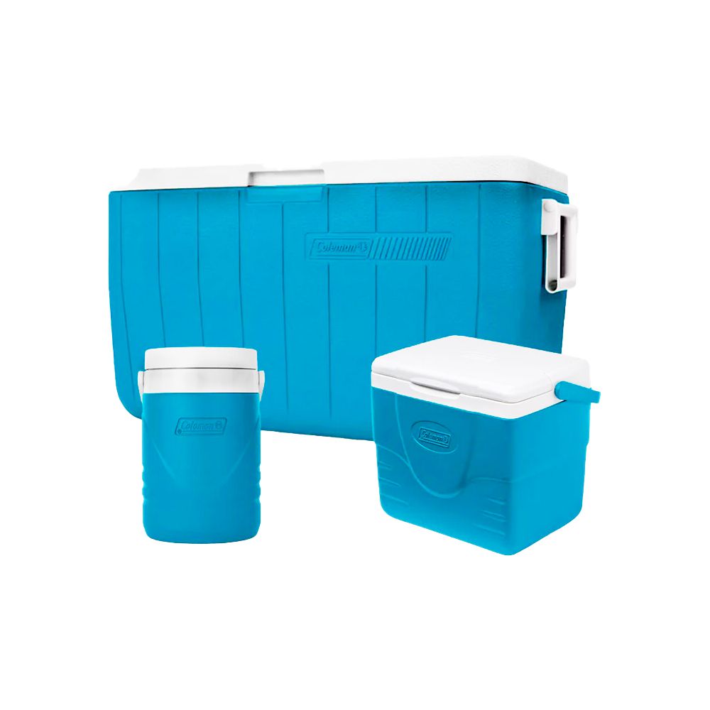 COMBO 3 PZAS. HIELERA 48QT. AZUL CLARO COLEMAN 113