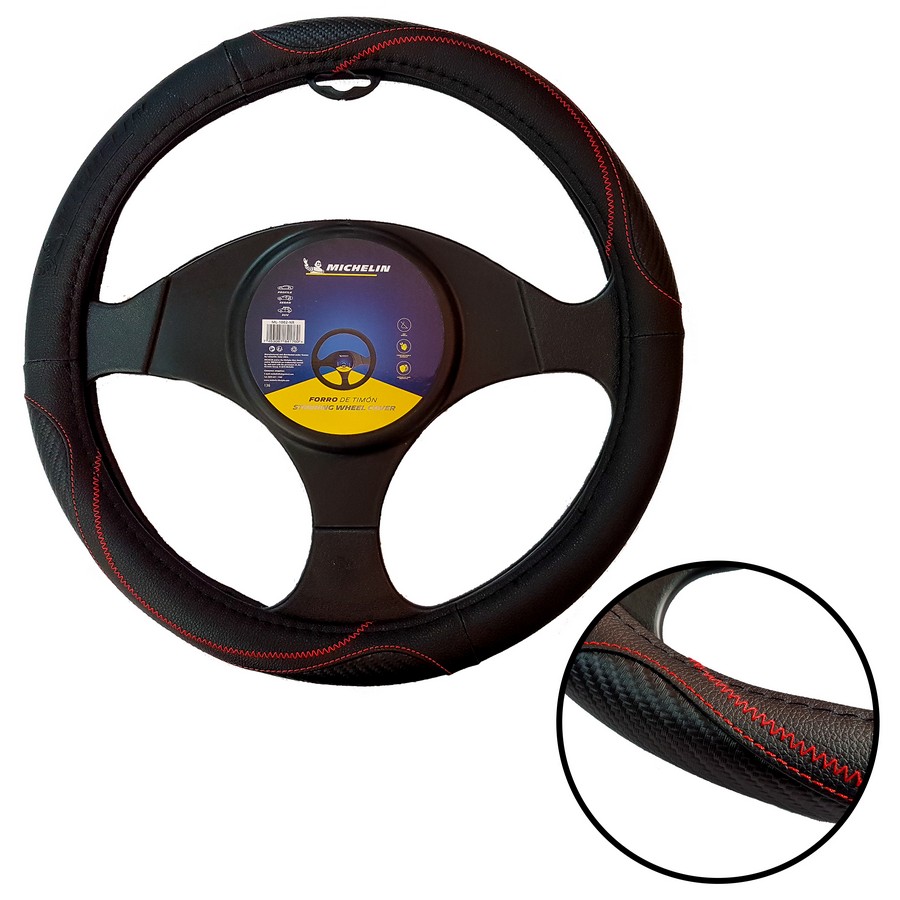 FORRO P/TIMON AUTO MICHELIN NEGRO/ROJO ML-1002-NR