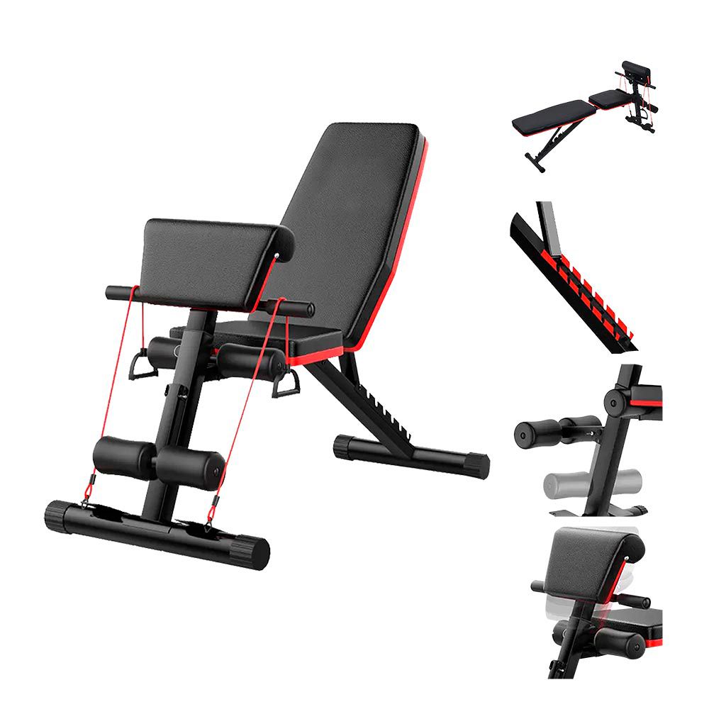BANCO PARA LEVANTAMIENTO DE PESAS AJUSTABLE CON APOYA BRAZO Y LIGAS YG12011 + ENVIO