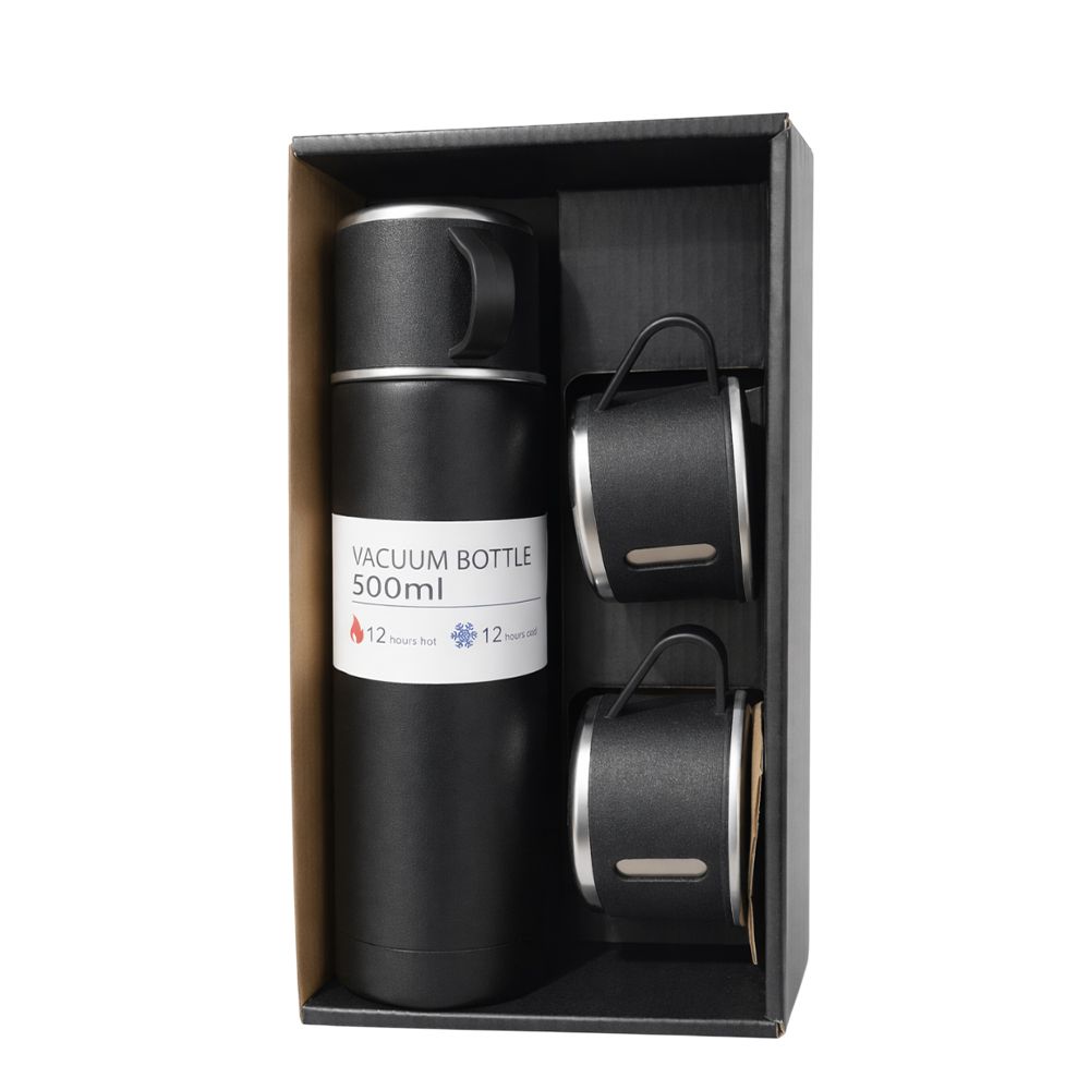 TERMO ACERO INOX. 500ML CON 2 TAZAS SV-GB-766-BLK