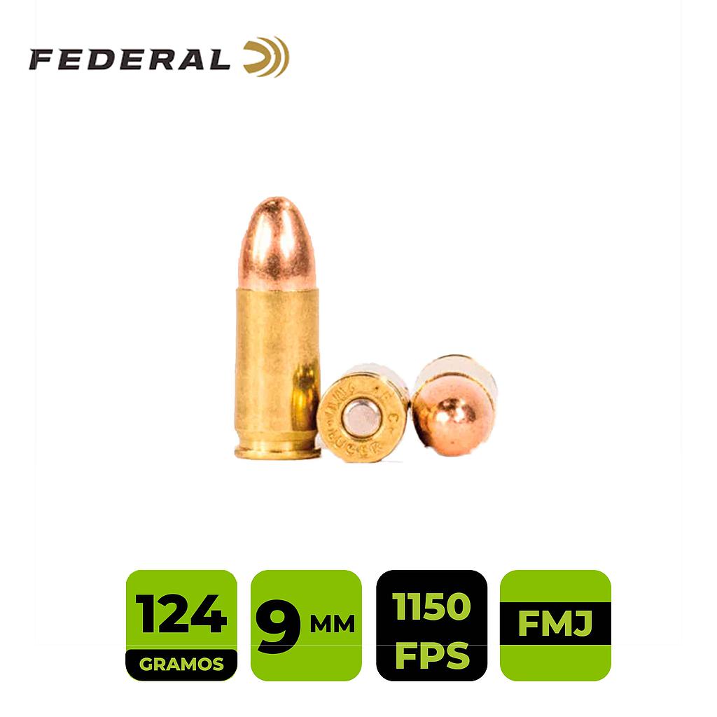 CARTUCHO FEDERAL CAL. 9 MM SOLIDO 124GRN