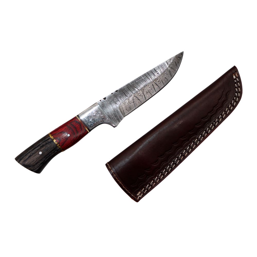 CUCHILLO CAZADOR CON FUNDA DE CUERO BLACK RED BONE 9PULG BC-835-DB