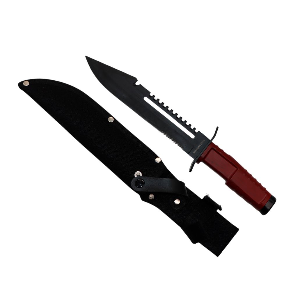 CUCHILLO COMBATE NEGRO CON FUNDA RED WOODGRAIN 13PULG KN 1298-W