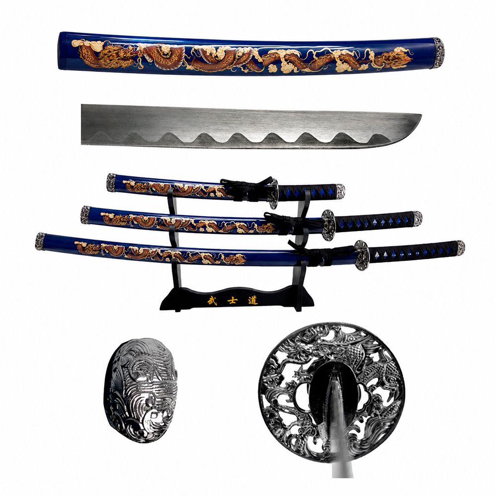 ESPADA SAMURAI 39.5 PULG BLACK &amp; BLUE DRAGON PRINTING 3 PCS SWSA 124-BLDG / SA124
