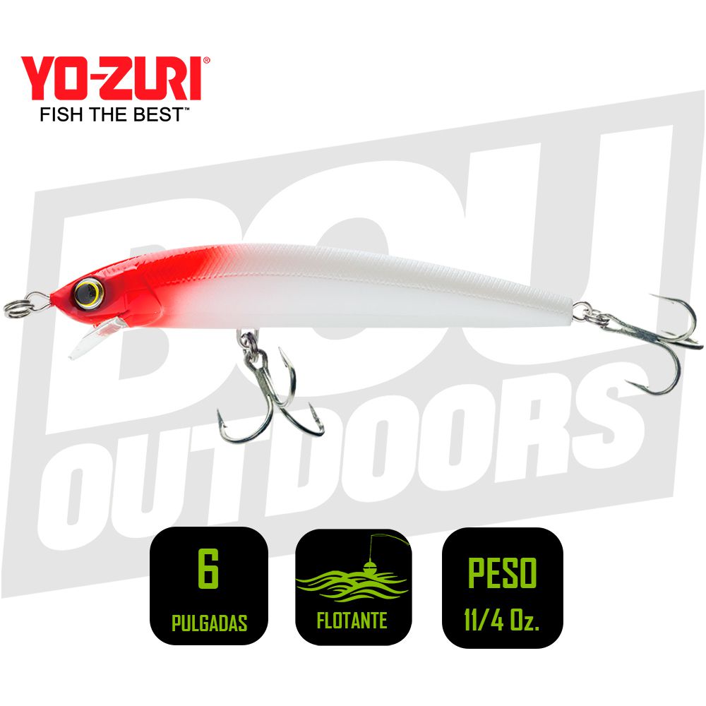 YO-ZURI HYDRO MINNOW 6 PULG 1 1/4OZ PEARL RED HEAD R1322PRH