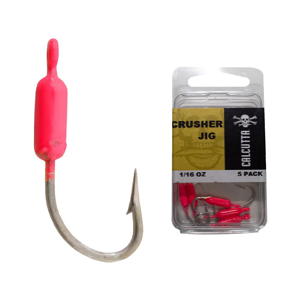 CRUSHER JIGHEAD 1/16 OZ SZ 2 J-HOOK PINK 5/PACK CALCUTTA BR100-02 PK