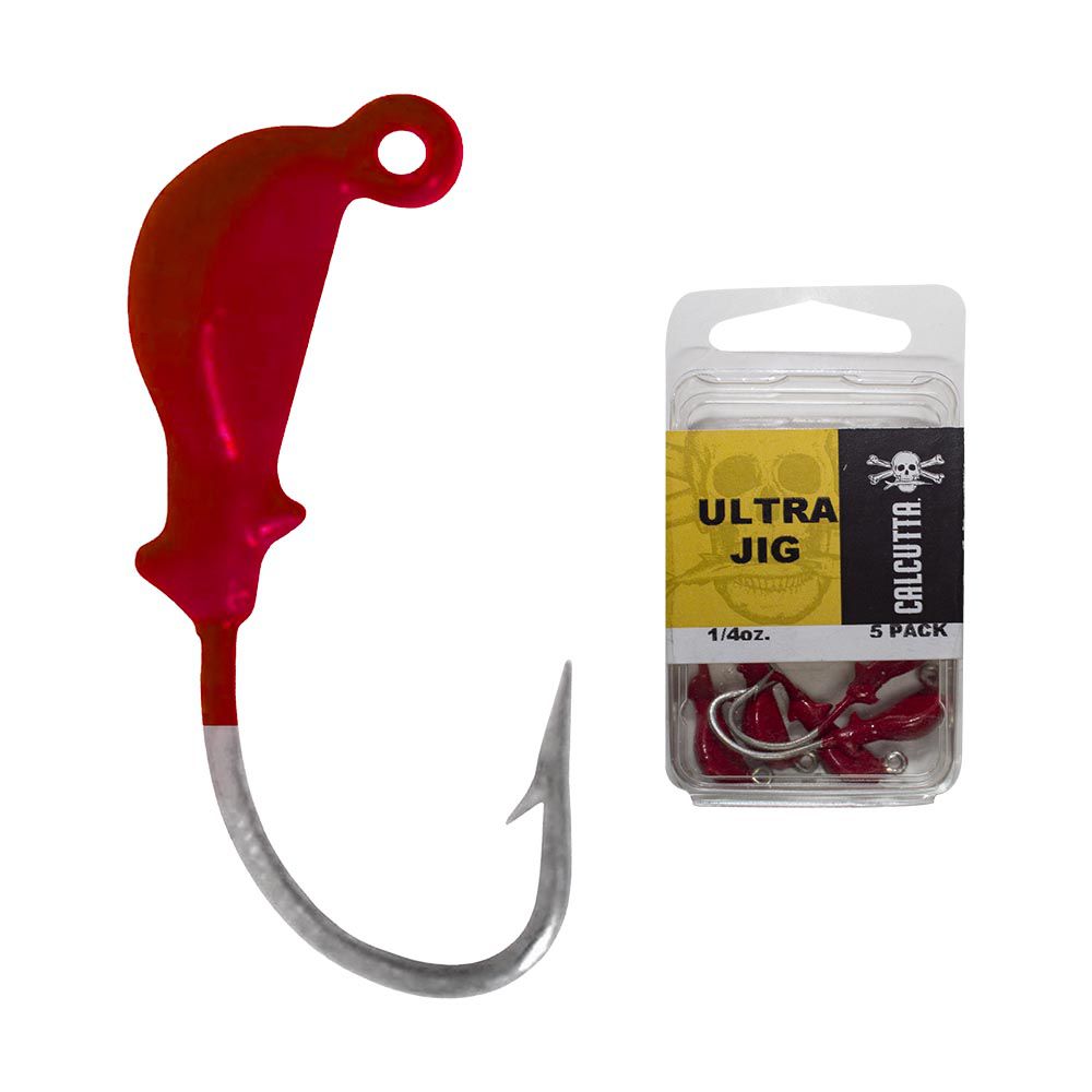 ULTRA JIGHEAD 1/4 OZ 2/0 HOOK RED 5/PACK CALCUTTA CUJH2014S-9