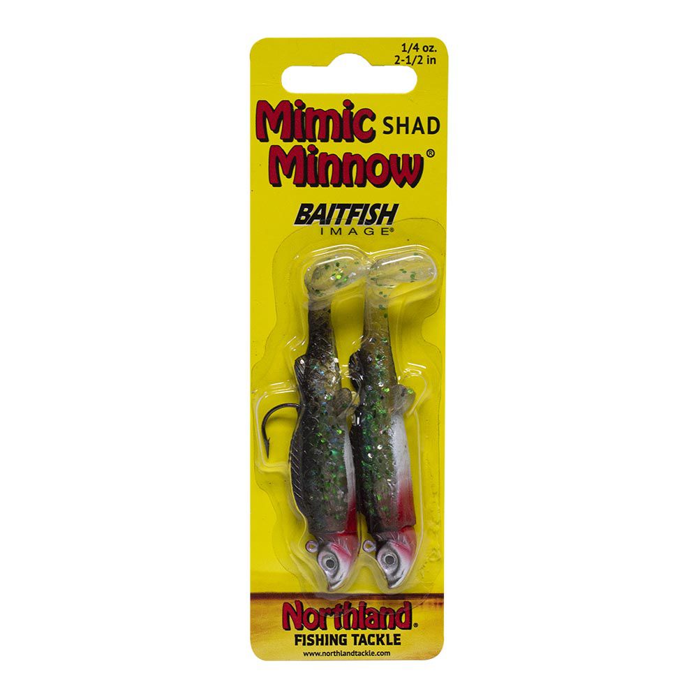MIMIC MINNOW SHAD SWIMBAIT NORTHLAND 2 1/2PULG 1/4 OZ 2/0 HOOK SILVER SHINER 2/CARD MM4-11