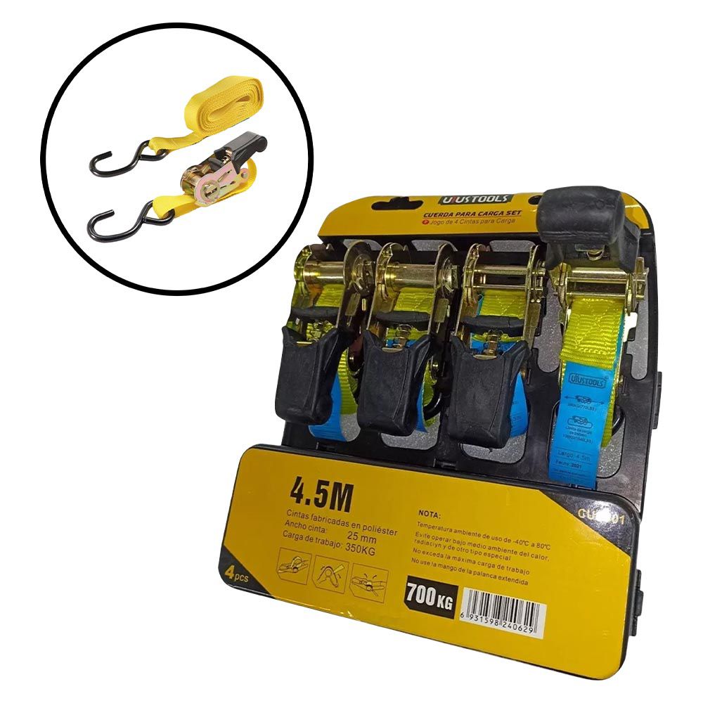 CINCHO TENSOR C/RATCHET 1 PULG X 5 MTRS X 0.7 T 4PCS CUC401