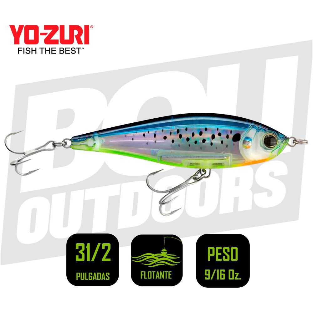 YO-ZURI INSHORE LIPLESS TWITCHBAIT 3 1/2 PULG 9/16OZ MARDI GRAS R1208MDG