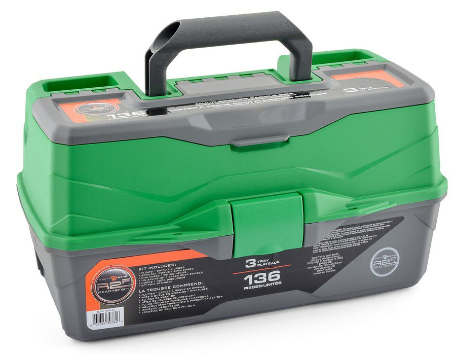 CAJA P/ PESCA 3 PISOS + KIT PESCA 136 PCS R2FK-TBVP-3A