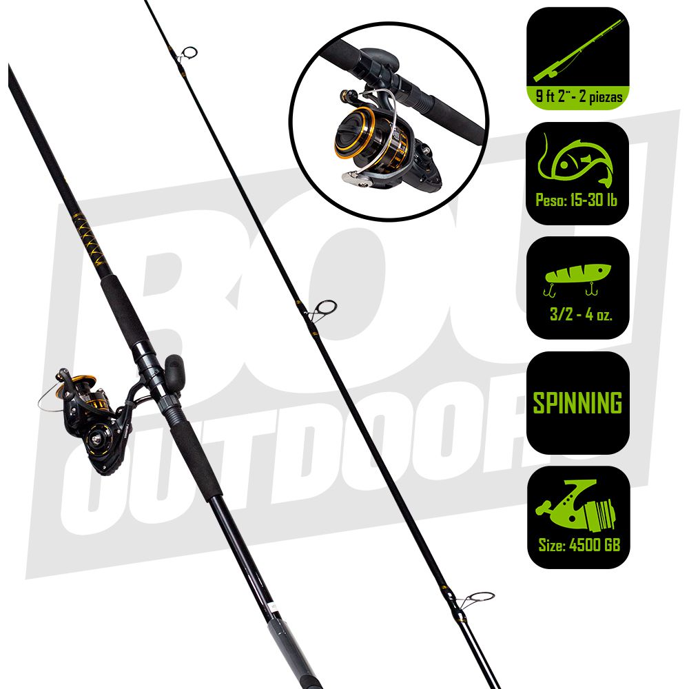 CAÑA PESCA CON CARRETE SPINNING DAIWA SW BG 45/9 BG4500/902MH
