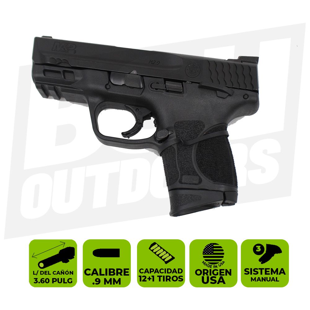 PISTOLA M&amp;P SUBCOMPACT 2.0 3.5 PULG C/SEGURO 9MM 12482
