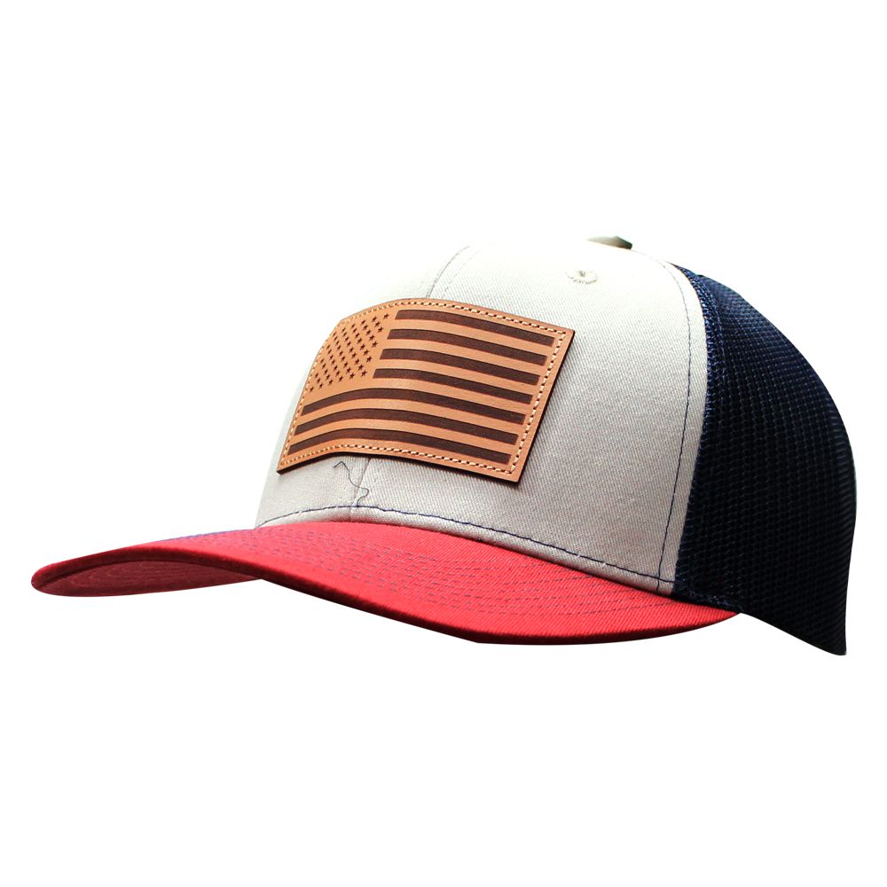 GORRA OUTDOOR USA771-HGBOG  LEATHER PACH FLAG HEATHERED GREY/BLK/GOLD