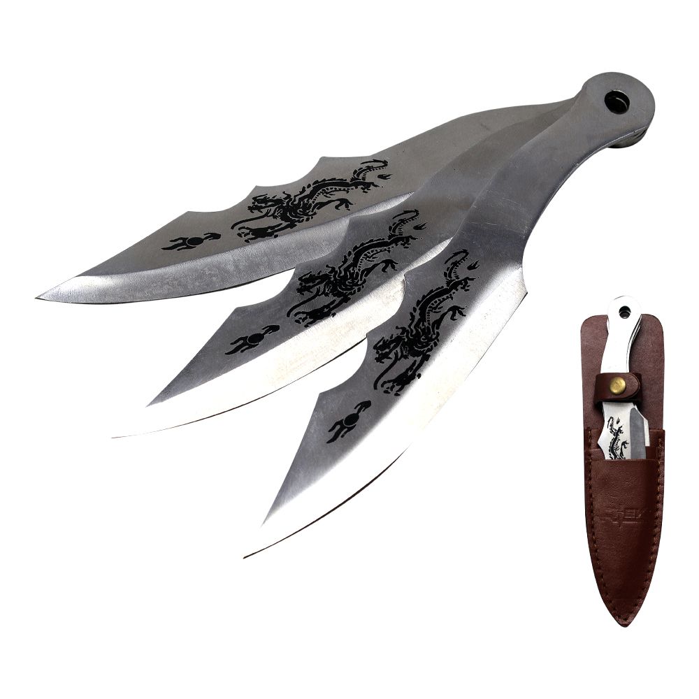 CUCHILLO LANZAR SET DRAGON DESIGN HANDLE BLACK 8PULG TK 089-38WBR