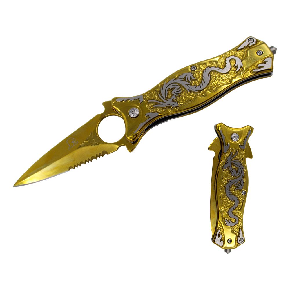 NAVAJA DOBLAR DRAGON DESIGN HANDLE 4.5PULG KS 36101-GD