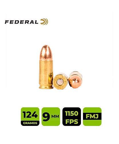 CARTUCHO FEDERAL CAL. 9 MM SOLIDO 124GRN