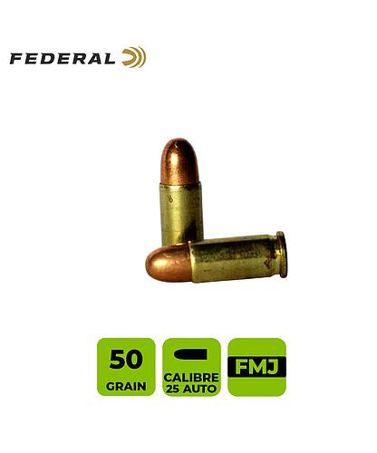 CARTUCHO FEDERAL CAL. 25 AUTO SOLIDO FMJ