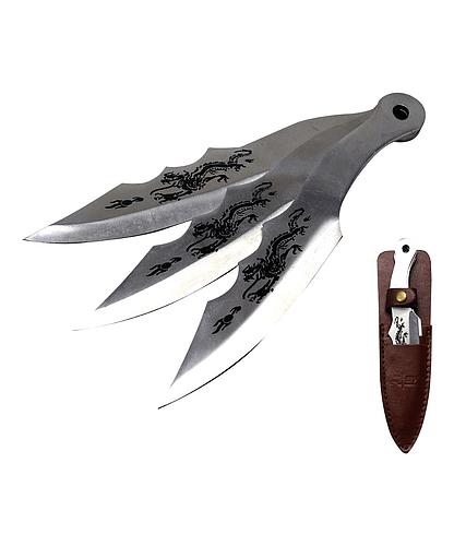 CUCHILLO LANZAR SET DRAGON DESIGN HANDLE BLACK 8PULG TK 089-38WBR