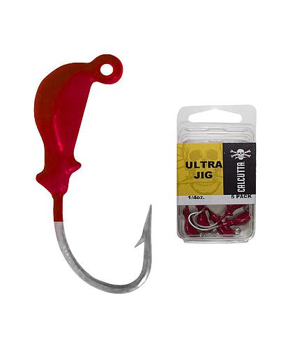 ULTRA JIGHEAD 1/4 OZ 2/0 HOOK RED 5/PACK CALCUTTA CUJH2014S-9