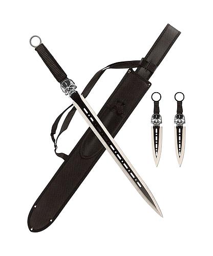 ESPADA TACTICA NEGRA 27 PULG C/CUCHILLOS LANZAR T 661085-BK